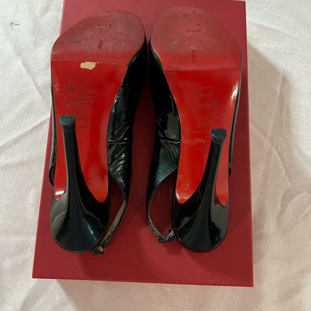 Christian Louboutin Glossy Black Peep-Toe Heels - Picture 7 of 11